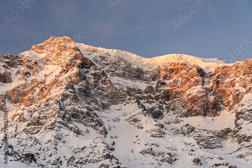 Glacier on top of the Ortler Mountain at sunrise
