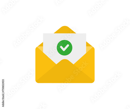 Check mark sign on open mail icon. Mail message, checked mail, ready to use vector design and illustration.