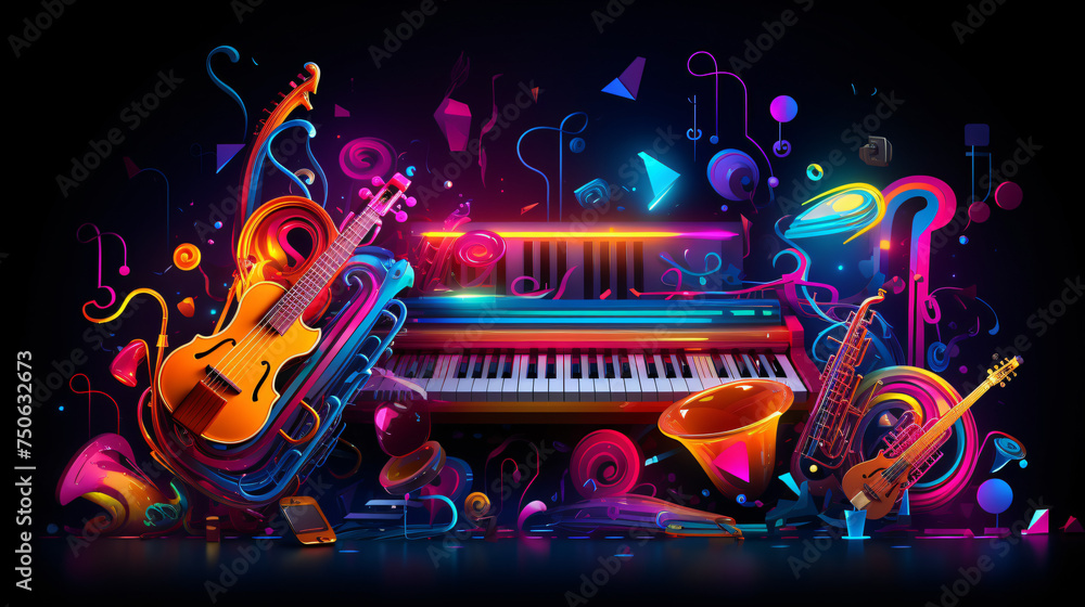 Colorful neon background musical style theme abstract