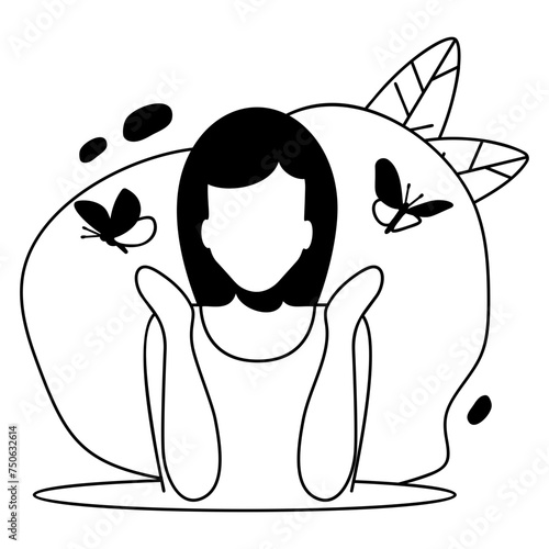 Lepidopterist butterfly collector vector design, Pet Care or Sitting Symbol, boarding and training of animals Sign, mammals human friendship stock illustration, Girl Playing with Butterflies concept