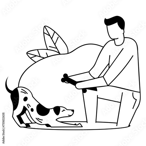 Person holding bone vector design, Pet Care or Sitting Symbol boarding and training of animals Sign mammals and human friendship illustration, Dog Trainer Agility Instructor Giving the command concept