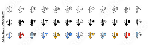 Temperature icon collection. Thermometer icons. Linear  silhouette and flat style. Vector icons
