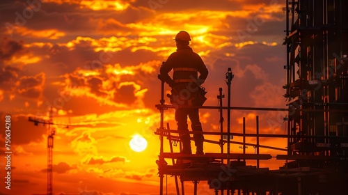 Construction Worker at Sunset with Safety Checklist