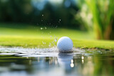 A golf ball falls into the lake.