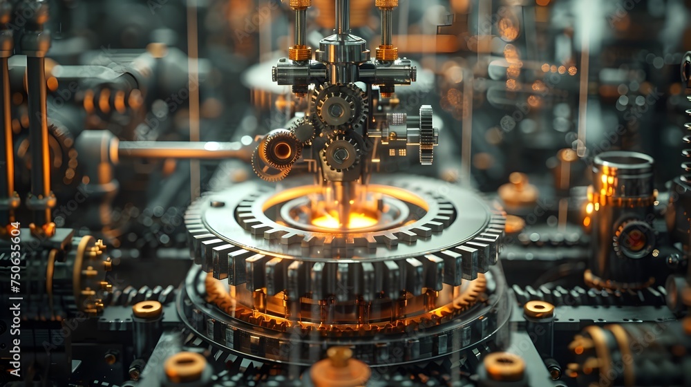 Industrial Machine with Gears in an Abstract 3D Background