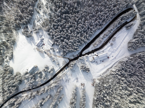 Aerial view of the road and ski slope. Pohorje, Areh, Slovenia photo