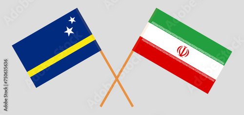 Crossed flags of Country of Curacao and Iran. Official colors. Correct proportion