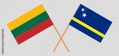 Crossed flags of Lithuania and Country of Curacao. Official colors. Correct proportion