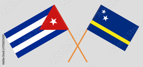 Crossed flags of Cuba and Country of Curacao. Official colors. Correct proportion