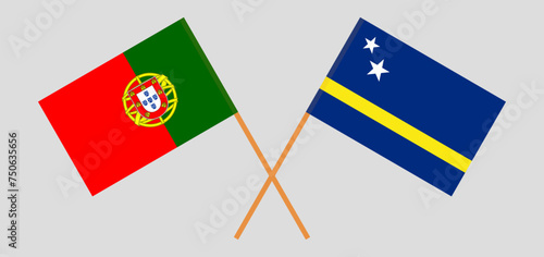 Crossed flags of Portugal and Country of Curacao. Official colors. Correct proportion