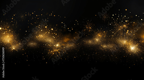 Golden fireworks isolated layer on black background