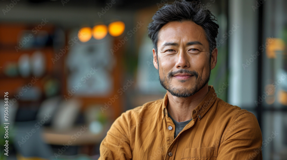 Fototapeta premium A close-up portrait of a successful Asian man