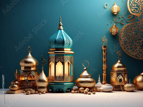 Ramadan Kareem 3d rendering background Ai generative,