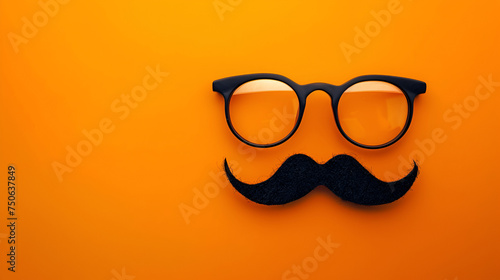  Transparent glasses, stylish black paper photo booth props moustaches on yellow background,Black Glasses and Curled Mustache on Vibrant Yellow Background,glasses lie . Black orange glasses
 photo