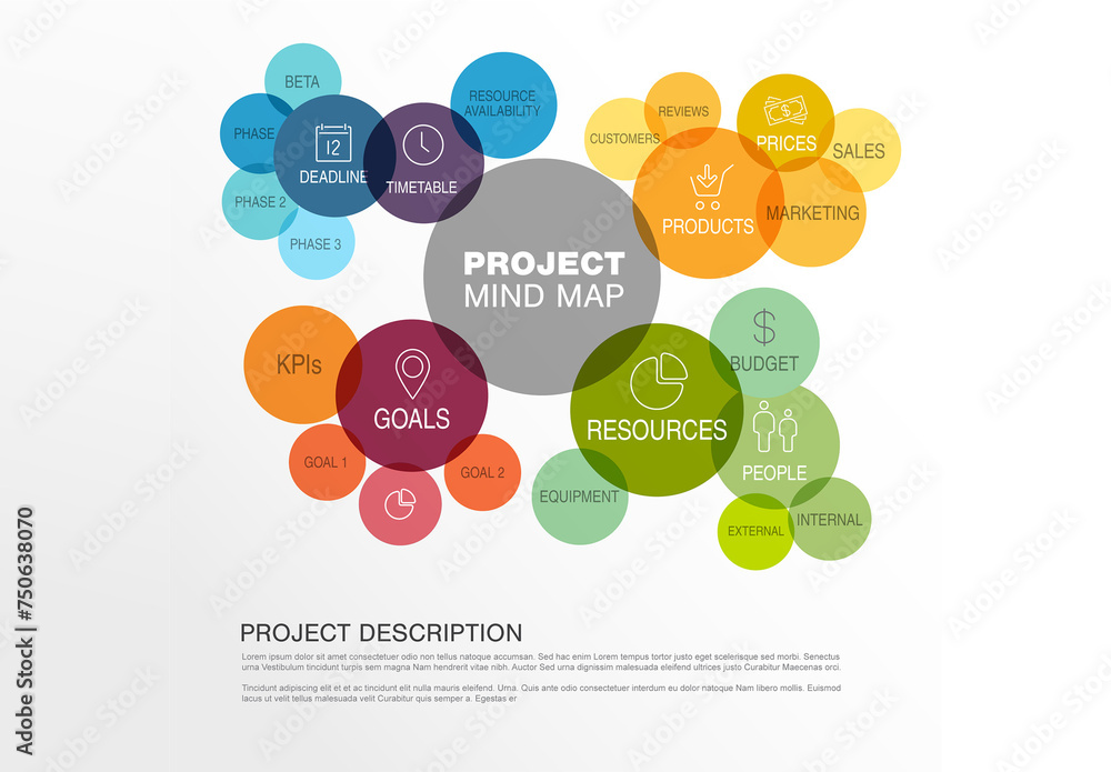 Rainbow circles project management mind map scheme diagram made