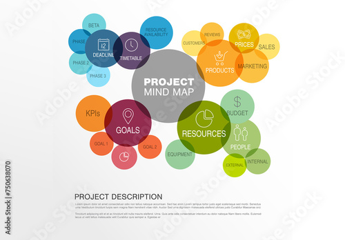 Obraz na płótnie Rainbow circles project management mind map scheme diagram made w salonie