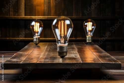 Bright light bulb illuminating a table, perfect for illustrating ideas and creativity