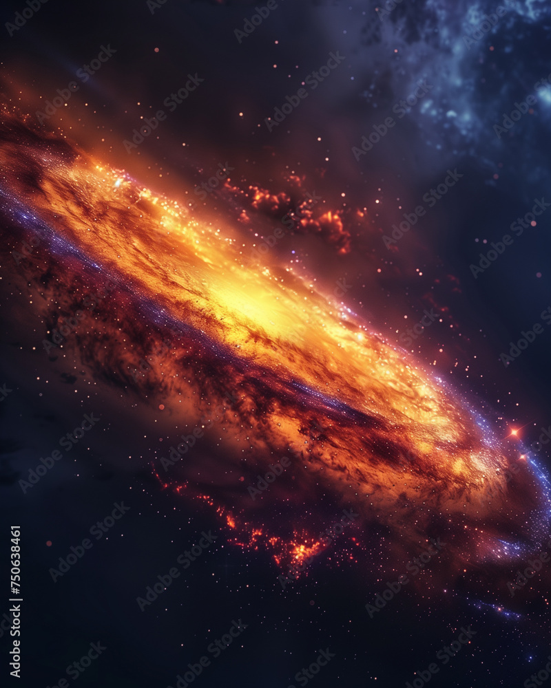 Majestic spiral galaxy in deep space: vibrant image capturing the colorful details of a quasar amidst the cosmos