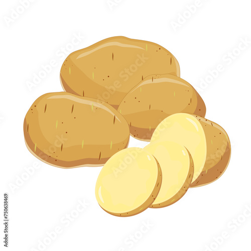 vector illustration
 four potatoes. plus illustration of sliced ​​potatoes
