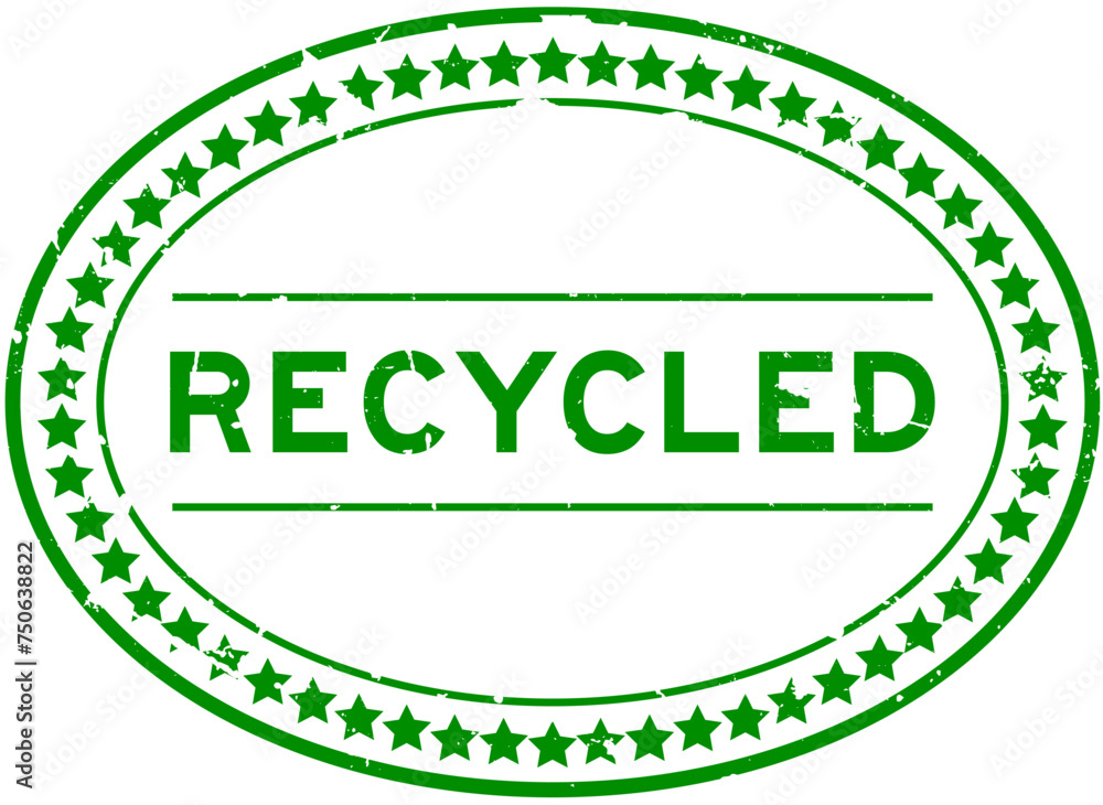 Grunge green recycled word oval seal stamp on white background Grunge green recycled word oval seal stamp on white background