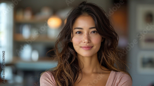 A close-up portrait of a successful Asian young woman