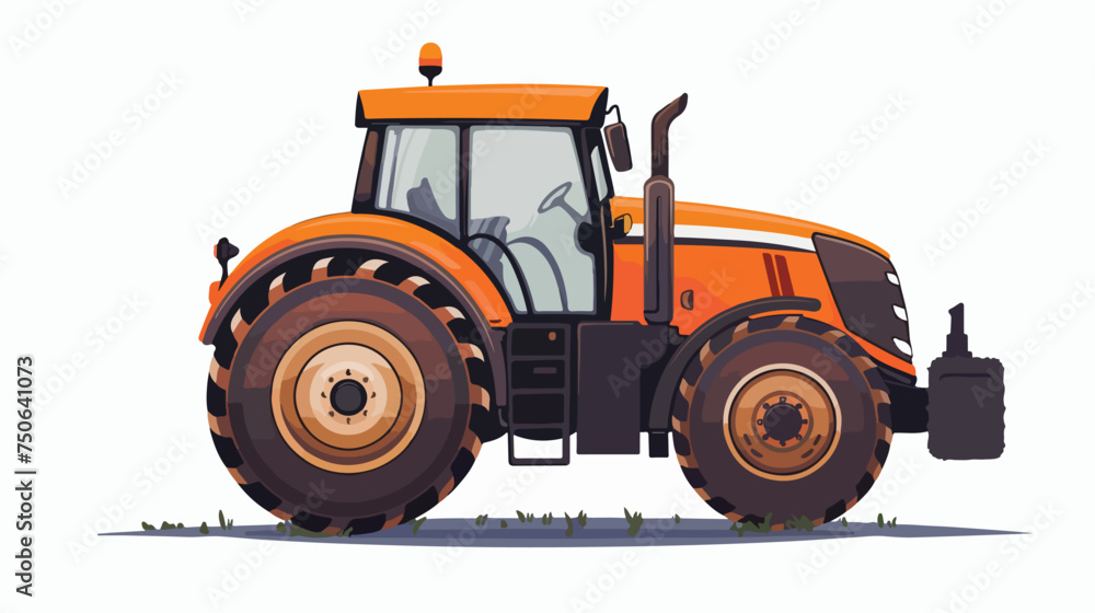 Orange tractor in flat style isolated on white background