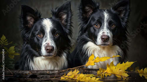 Portrait of border collie puppies  created with Generative AI technology