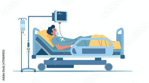 Patient lying in bed during intensivector therapy Flat vector
