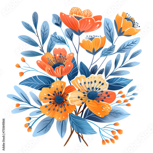 A cute colorful bouquet of flowers on a transparent background.