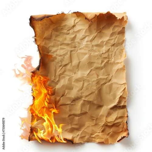 Burning paper isolated on white background Generative Ai 