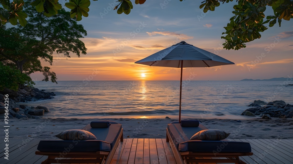 Beach Chairs by Ocean during Sunset on Tao Mak Island Thailand