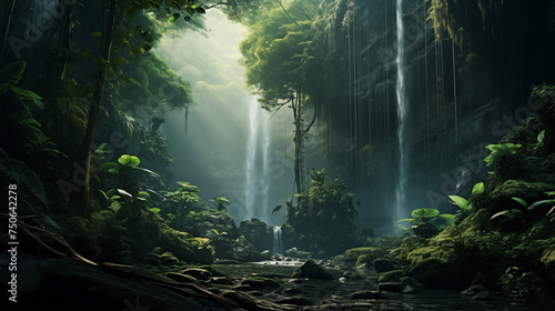 Rainforest Reverie  A Serene Waterfall Scene