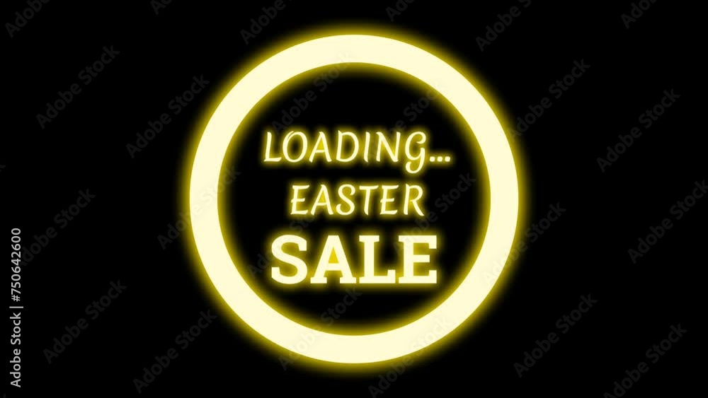 Loading easter sale sign in bright yellow blinking light with loading bar. Easter offer and sale concept.