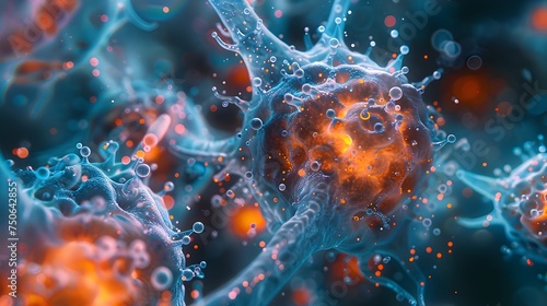 Medical Animation of Cancer Cells and Blue Bubbles in Fluid