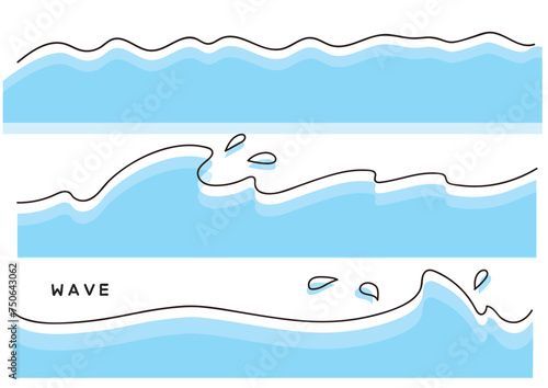 かわいい　ほっこり　イラスト素材　波のイラスト　海　波　水　しぶき　なみなみ　湖　川　波　イラストセット　白背景　ベクター　ほのぼの　キャラクター