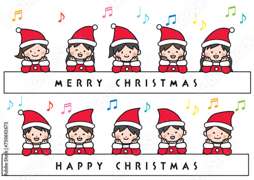かわいい　ほっこり　イラスト素材　サンタクロースの服を着た子供のイラスト　クリスマス　こども　サンタ　パーティー　赤　サンタクロース　衣装　イラストセット　白背景　ベクター　ほのぼの　キャラクター