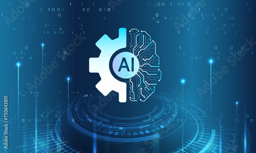Artificial intelligence vector illustration. Technology background template. Abstract high tech brain on a blue background. Data analysis, neural network.