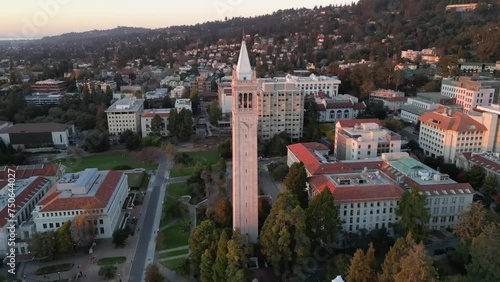 Aerial video of the UC Berkeley campus and Sather Tower. in the USA. photo