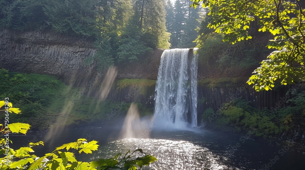 Fototapeta premium a waterfall that shimmers in the sun 