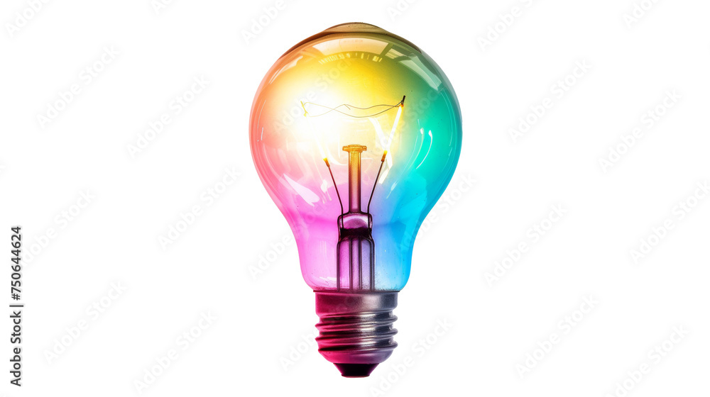 Multicolored Light Bulb Glowing Isolated On Transparent Background Multicolored Light Bulb Glowing Isolated On Transparent Background