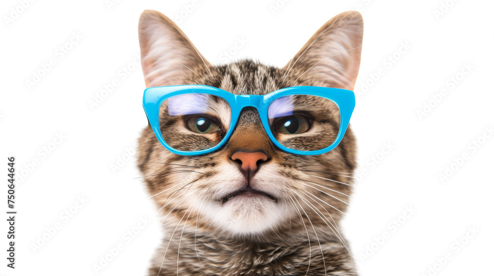 Naklejka premium Cat Wearing Blue Sunglasses Isolated On Transparent Background
