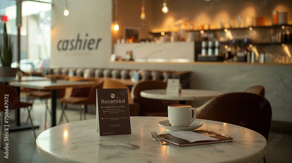 Cozy Cafe Interior with Reserved Table Cozy Cafe Interior with Reserved Table