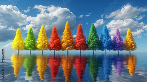 Colorful Trees Reflecting in Water © Tiz21