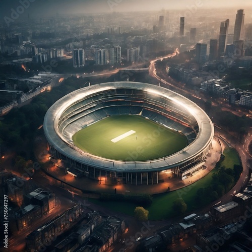 close up photo of sports stadium view from above is very realistic in the city. generative ai © Firly