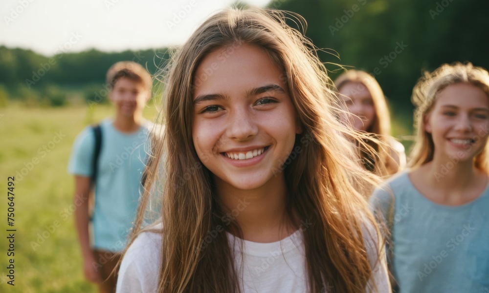 Happy summer holidays. A group of teenagers or students have fun together outdoor Happy summer holidays. A group of teenagers or students have fun together outdoor