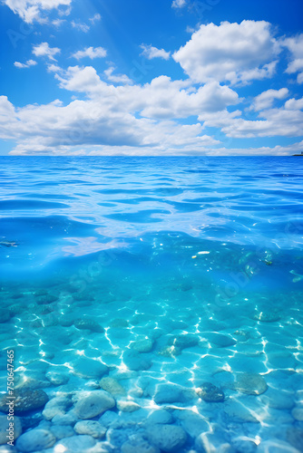 Mesmerizing Panoramic View of the Vast and Tranquil Deep Blue Ocean Under the Azure Sky