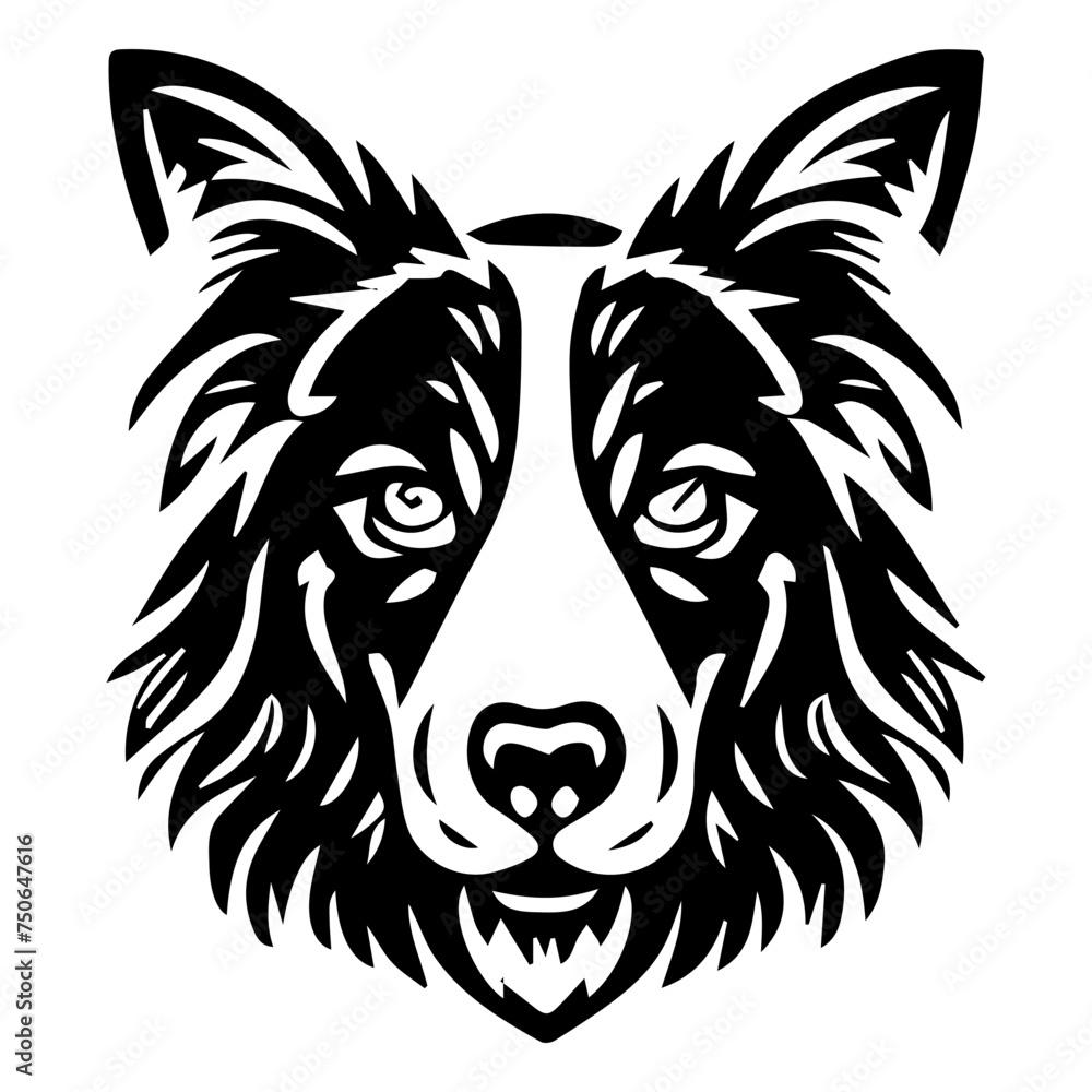 Beautiful dog head tattoo. Vector head of wolf or dog as design element on isolated background Beautiful dog head tattoo. Vector head of wolf or dog as design element on isolated background