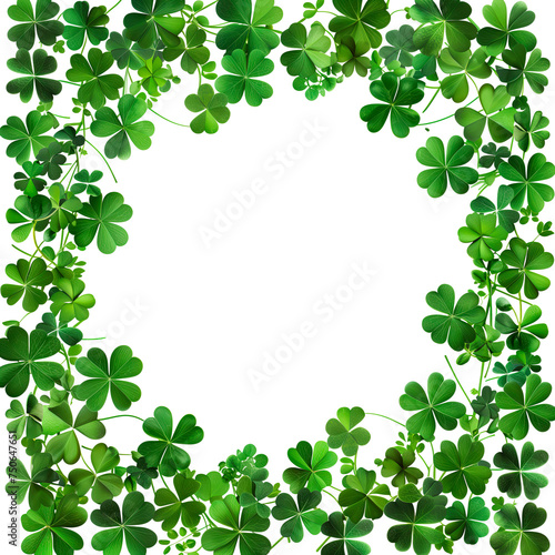 Clover leaves border with space for text, St. Patrick's Day frame on transparent background.