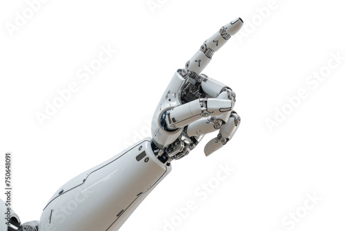 robot hand with index finger extended upward on a clean white background.