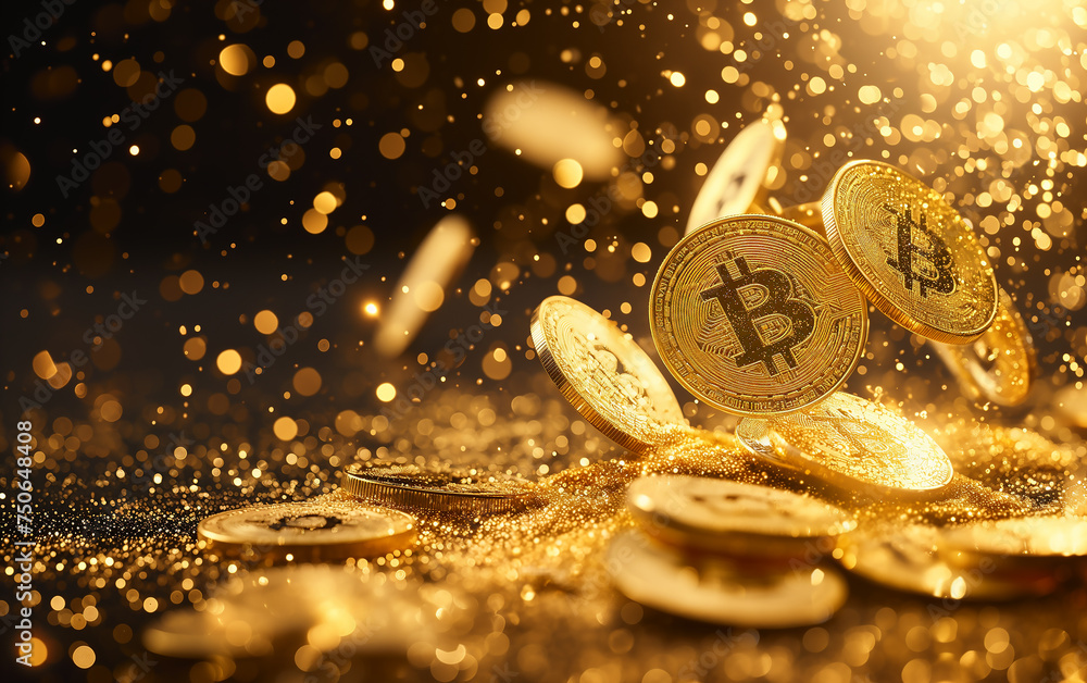 gold bitcoins falling with golden sand gold bitcoins falling with golden sand